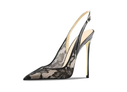 Sandales à talons hauts en dentelle noire avec bouts pointus