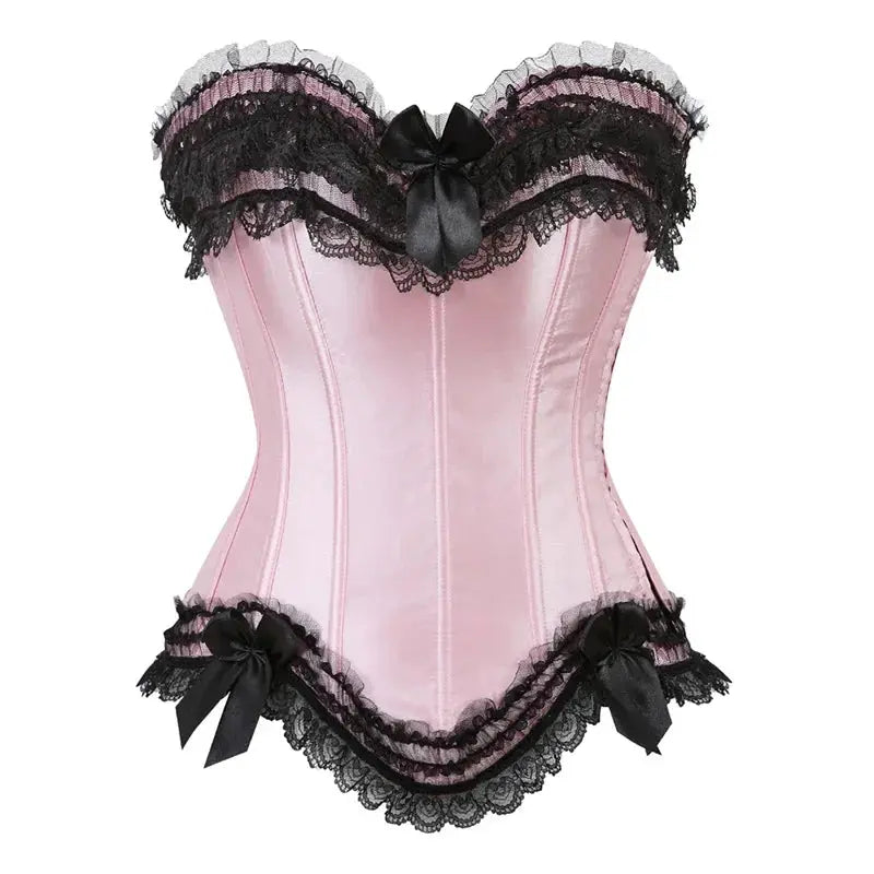 Satin surbuste Corset à lacets Corsets Bustiers haut grande taille blanc rouge noir rose Clickbing Market