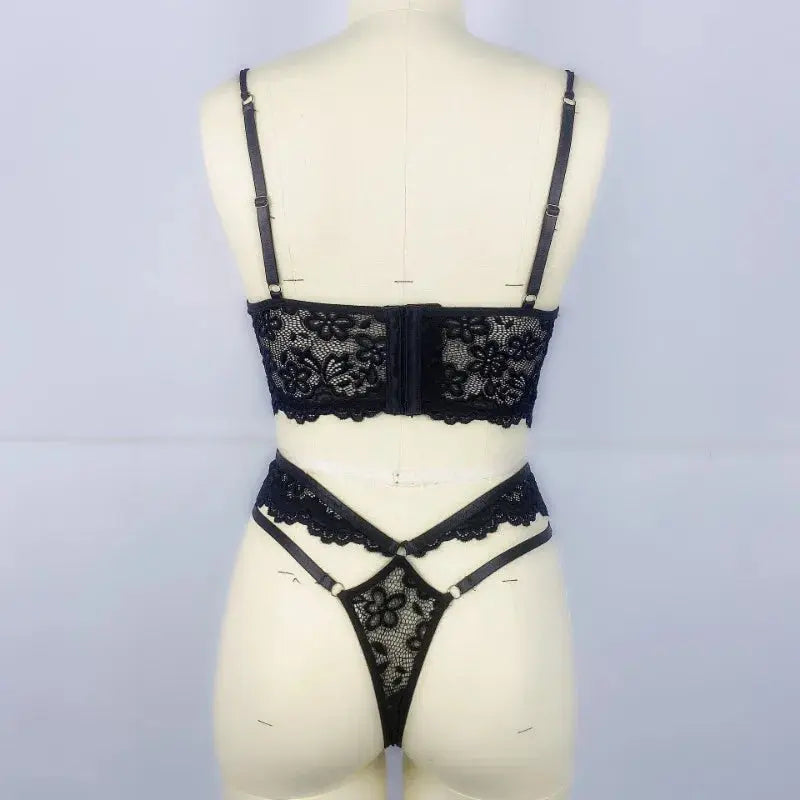 Lingerie sangle à armatures dentelle soutien-gorge Sexy perlé 3D fleur évider transparent à lacets Clickbing Market