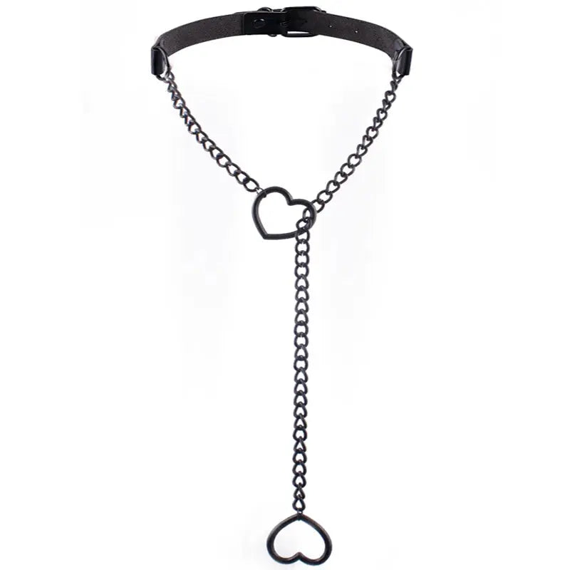 Collier chaîne en forme de cœur, ras du cou en cuir noir, accessoires, bijoux Clickbing Market