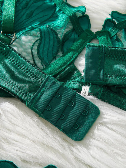 Ensemble de Lingerie Sexy brodé de fleurs pour femmes, Bralette transparente à armatures, soutien-gorge Push Up, culotte, ensemble de 2 pièces Clickbing Market