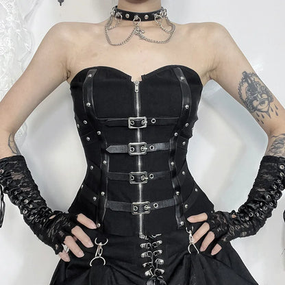 Corset sans bretelles en cuir style gothique