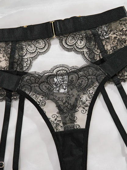 Lingerie dentelle soutien-gorge et slip avec jarretière et jambe anneau ensemble sous-vêtements romantique Clickbing Market