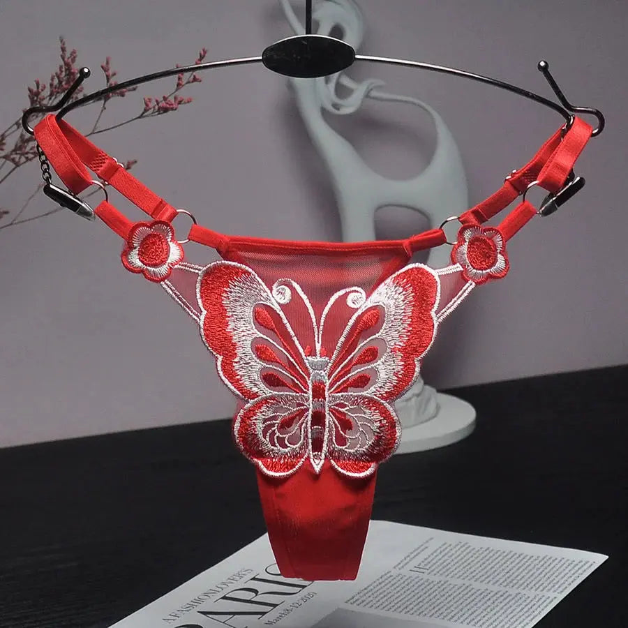 Culotte taille basse en dentelle papillon, string sexy, maille transparente Clickbing Market