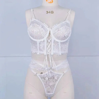 Lingerie sangle à armatures dentelle soutien-gorge Sexy perlé 3D fleur évider transparent à lacets Clickbing Market