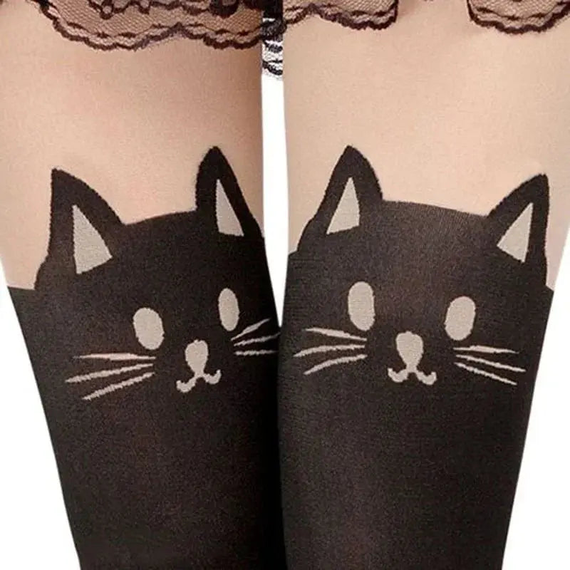 Chaussettes montantes en soie imprimées chat noir Clickbing Market
