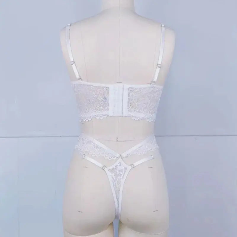 Lingerie sangle à armatures dentelle soutien-gorge Sexy perlé 3D fleur évider transparent à lacets Clickbing Market