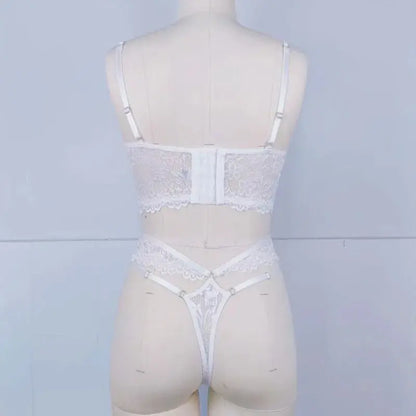 Lingerie sangle à armatures dentelle soutien-gorge Sexy perlé 3D fleur évider transparent à lacets Clickbing Market