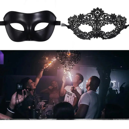 Ensemble de 2 masques de mascarade élégants en dentelle noire pour couples