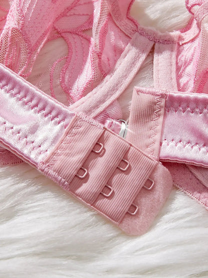 Ensemble de Lingerie Sexy brodé de fleurs pour femmes, Bralette transparente à armatures, soutien-gorge Push Up, culotte, ensemble de 2 pièces Clickbing Market