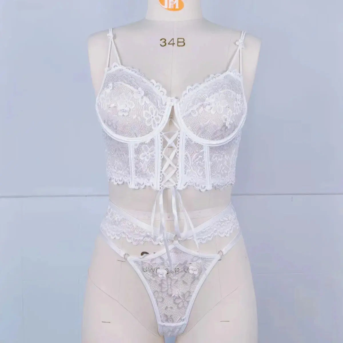 Lingerie sangle à armatures dentelle soutien-gorge Sexy perlé 3D fleur évider transparent à lacets Clickbing Market