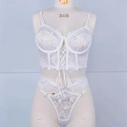 Lingerie sangle à armatures dentelle soutien-gorge Sexy perlé 3D fleur évider transparent à lacets Clickbing Market