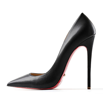 Escarpins à talons hauts de 12 cm noires et mates, à bout pointu