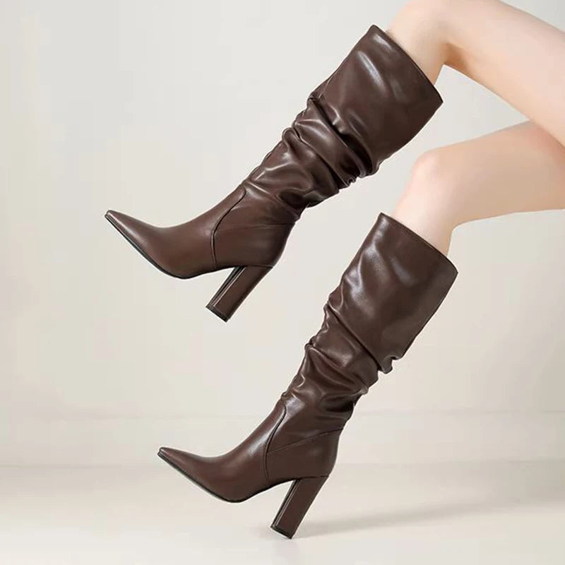 Bottes longues à talons hauts chaussures épaisses