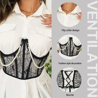 Soutien-gorge Sexy en maille de couleur unie, en dentelle brodée avec chaîne de perles façonnant le haut Clickbing Market