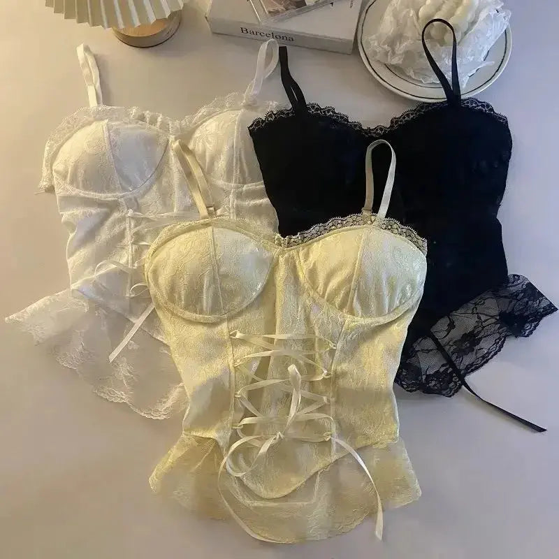 Corset dentelle bandage T-shirt camisole fronde débardeur mode gilet sans manches Clickbing Market