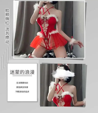 Body en maille Sexy, Costumes de noël avec bas, Lingerie rouge, sous-vêtements Clickbing Market