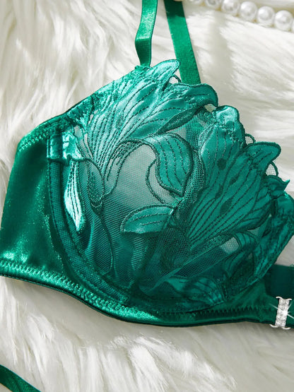 Ensemble de Lingerie Sexy brodé de fleurs pour femmes, Bralette transparente à armatures, soutien-gorge Push Up, culotte, ensemble de 2 pièces Clickbing Market