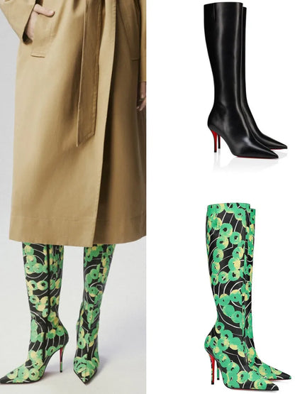 Bottes fines à talons hauts avec fermeture éclair latérale