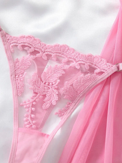 Chemise de nuit semi-transparente brodée style campagne rouge vin élégante et confortable Clickbing Market