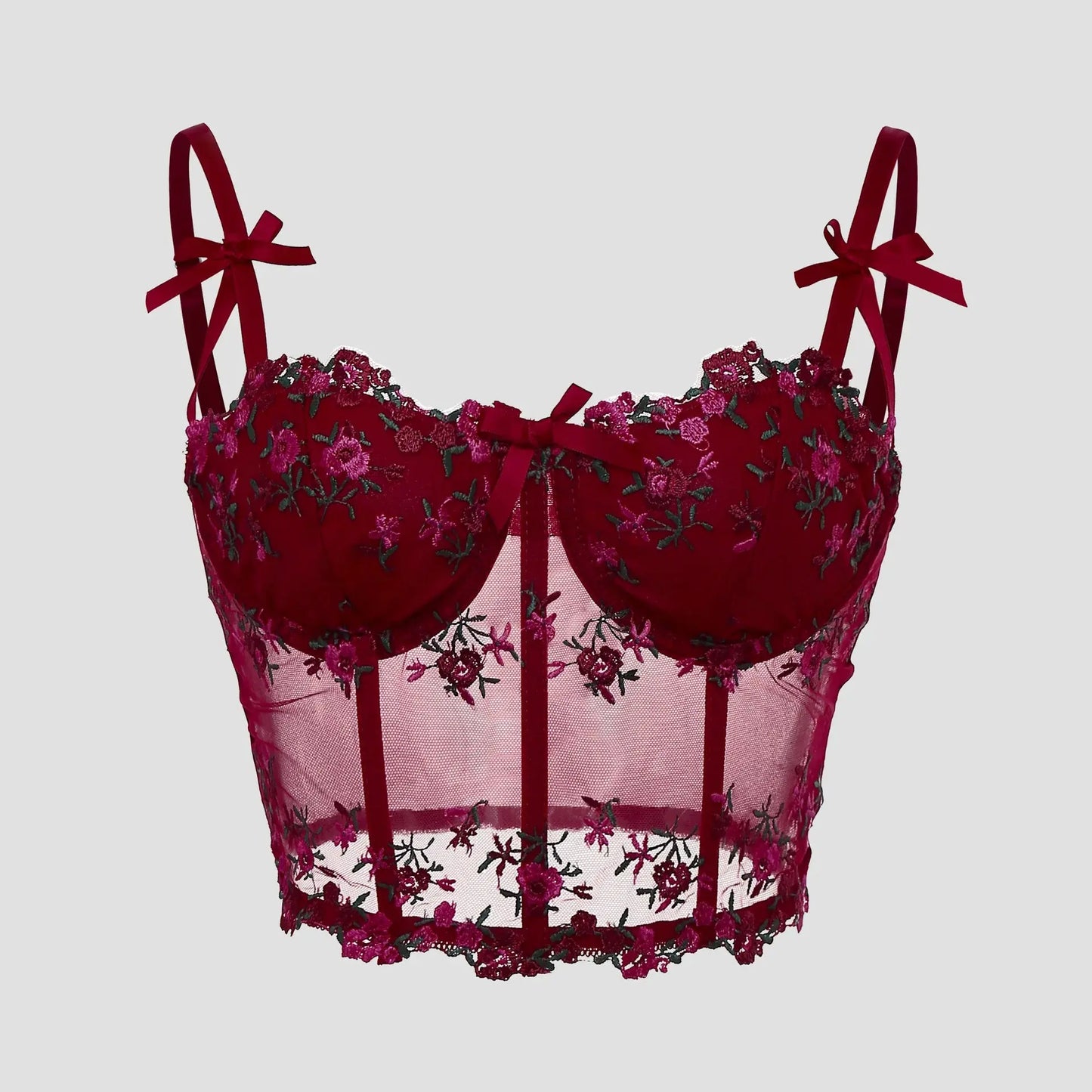 Corset Sexy en dentelle avec nœud brodé de fleurs Camisole en maille transparente Clickbing Market
