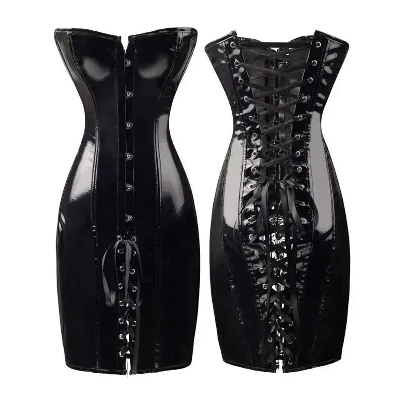Corset robe en cuir PU surbuste Bustier taille Tranier sans bretelles robe moulante Clickbing Market