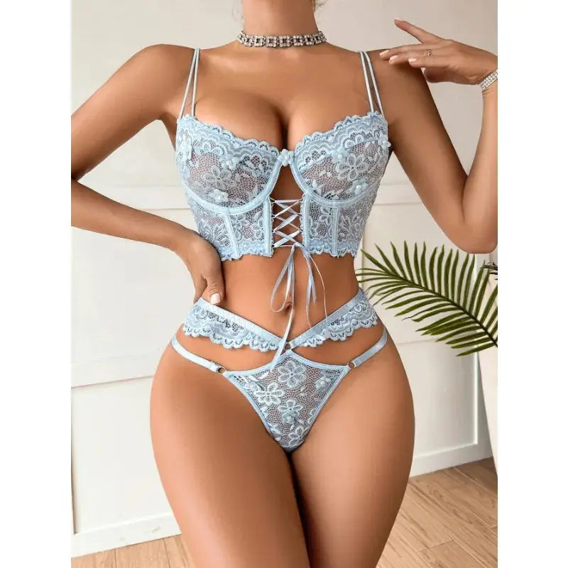 Lingerie sangle à armatures dentelle soutien-gorge Sexy perlé 3D fleur évider transparent à lacets Clickbing Market