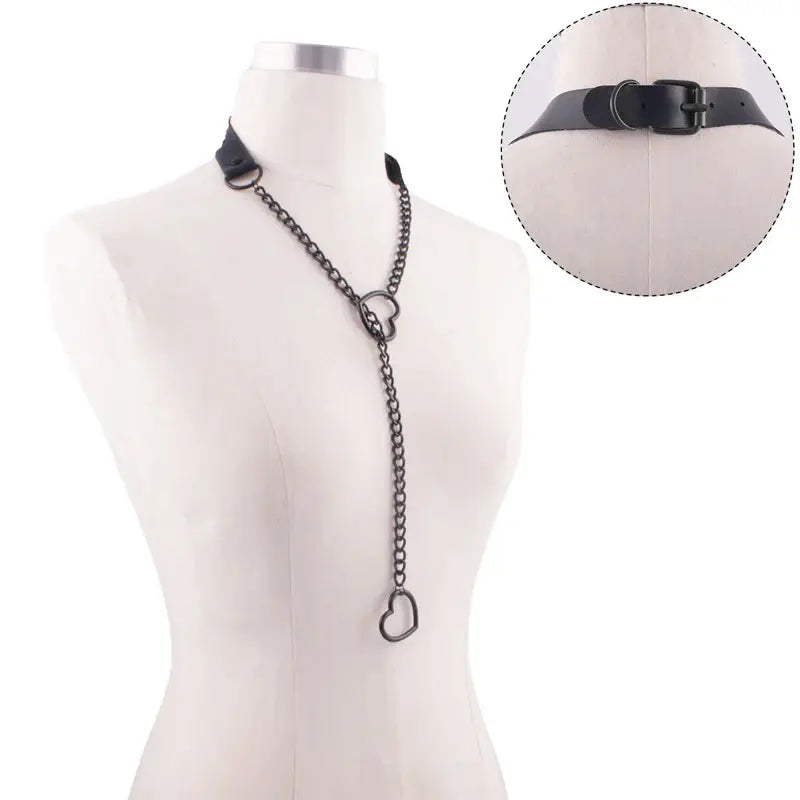 Collier chaîne en forme de cœur, ras du cou en cuir noir, accessoires, bijoux Clickbing Market