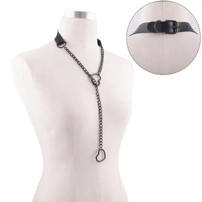 Collier chaîne en forme de cœur, ras du cou en cuir noir, accessoires, bijoux Clickbing Market
