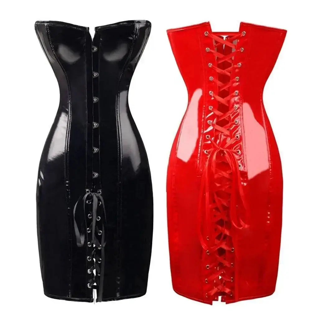 Corset robe en cuir PU surbuste Bustier taille Tranier sans bretelles robe moulante Clickbing Market
