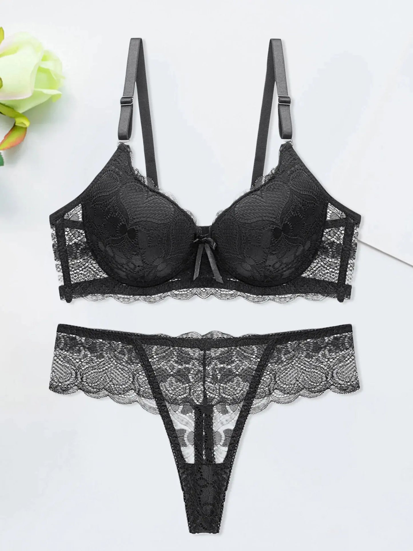 Ensemble de Lingerie en dentelle nuisette séduisante en maille soutien-gorge et culotte, ensemble de 2 pièces avec porte-jarretelles Clickbing Market