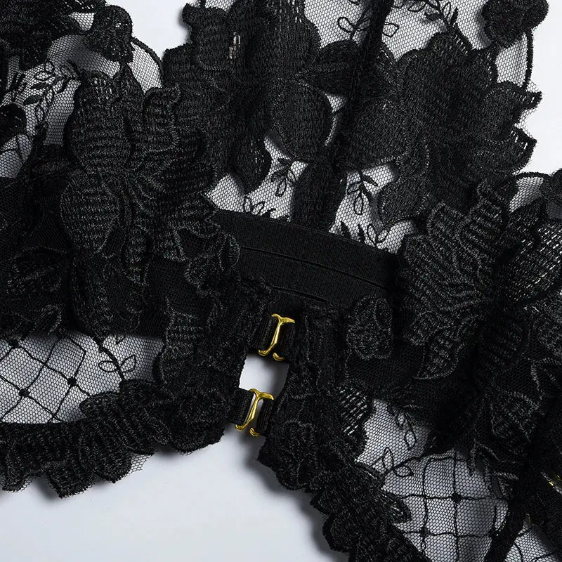 Ensemble de Lingerie brodée en dentelle florale, soutien-gorge et culotte transparents, sous-vêtements Sexy, intimes, porno érotique Clickbing Market
