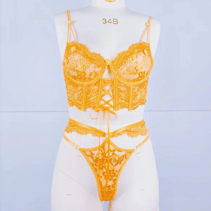 Lingerie sangle à armatures dentelle soutien-gorge Sexy perlé 3D fleur évider transparent à lacets Clickbing Market