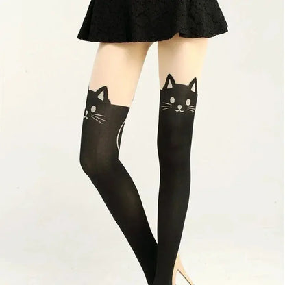 Chaussettes montantes en soie imprimées chat noir Clickbing Market