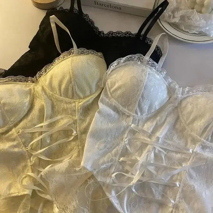 Corset dentelle bandage T-shirt camisole fronde débardeur mode gilet sans manches Clickbing Market
