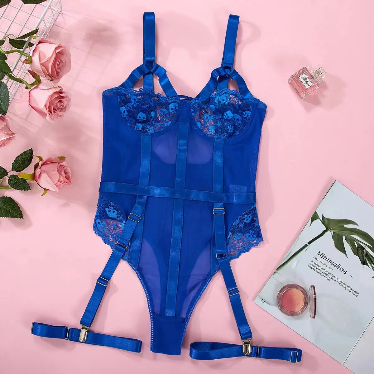 Ensemble de Lingerie jarretelles Sexy body intime, soutien-gorge à armatures et tongs Clickbing Market