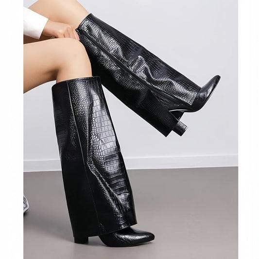 Bottes hautes à talons hauts et épais