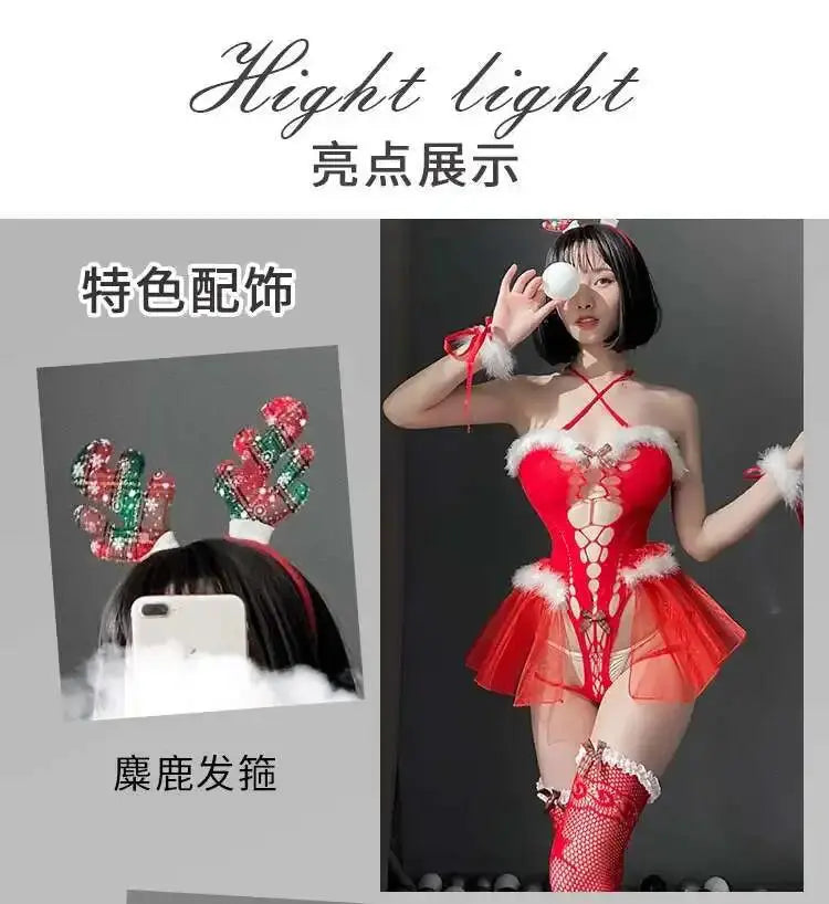 Body en maille Sexy, Costumes de noël avec bas, Lingerie rouge, sous-vêtements Clickbing Market