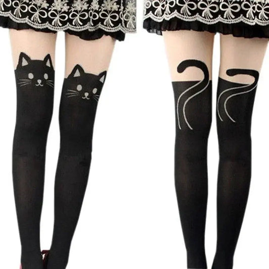 Chaussettes montantes en soie imprimées chat noir Clickbing Market