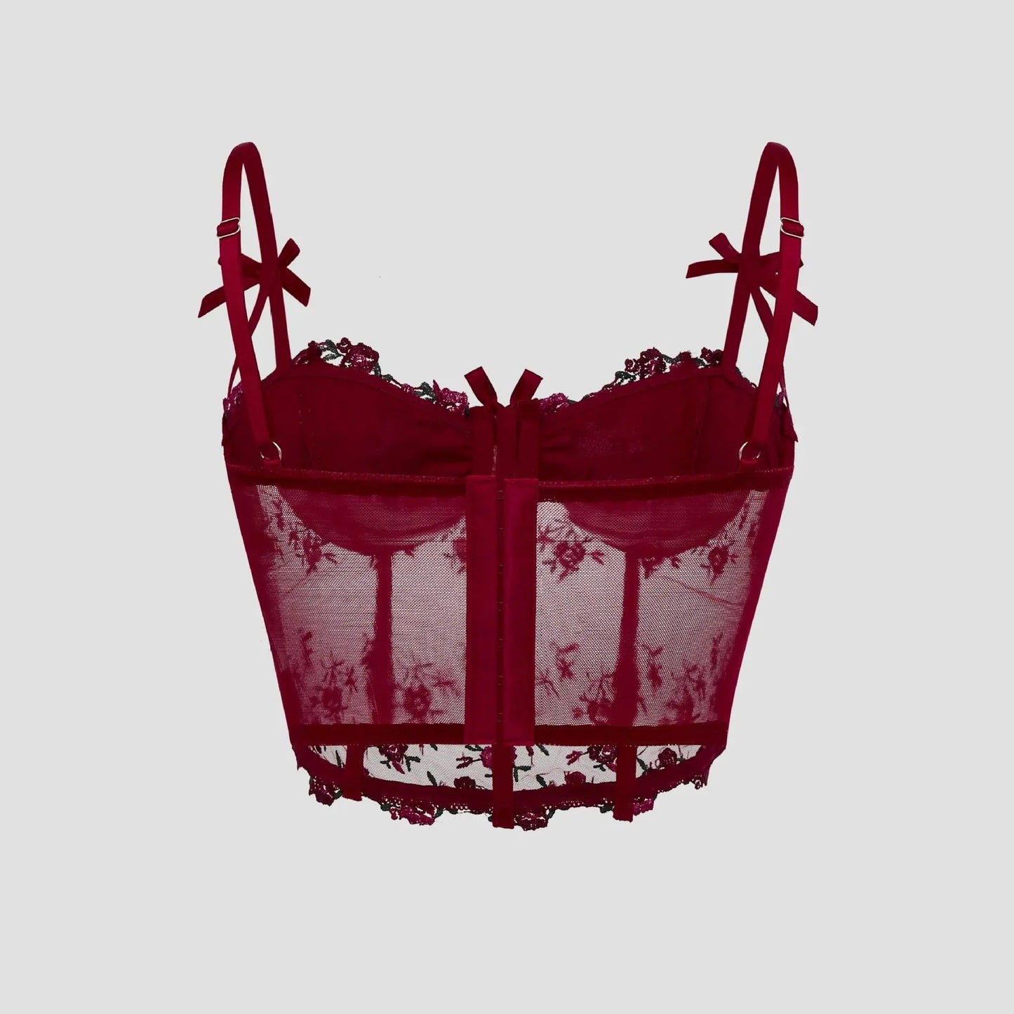 Corset Sexy en dentelle avec nœud brodé de fleurs Camisole en maille transparente Clickbing Market