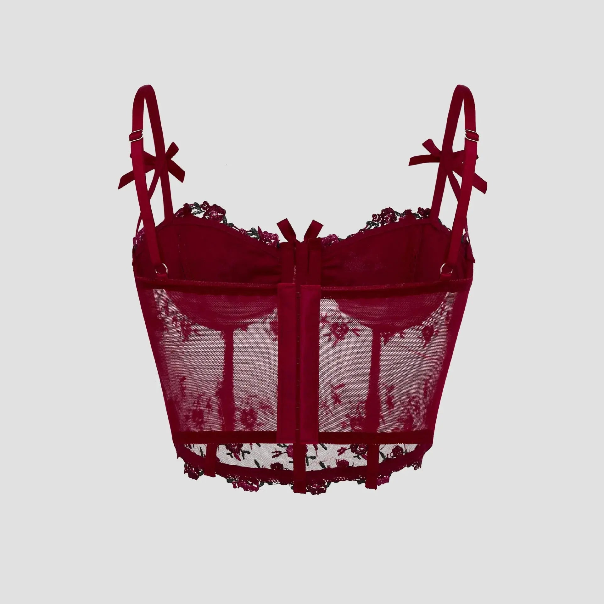 Corset Sexy en dentelle avec nœud brodé de fleurs Camisole en maille transparente Clickbing Market