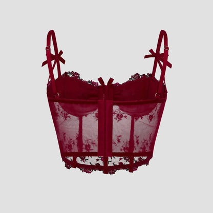Corset Sexy en dentelle avec nœud brodé de fleurs Camisole en maille transparente Clickbing Market