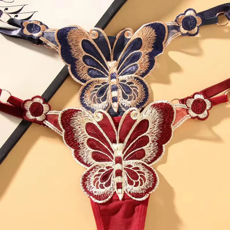 Culotte taille basse en dentelle papillon, string sexy, maille transparente Clickbing Market