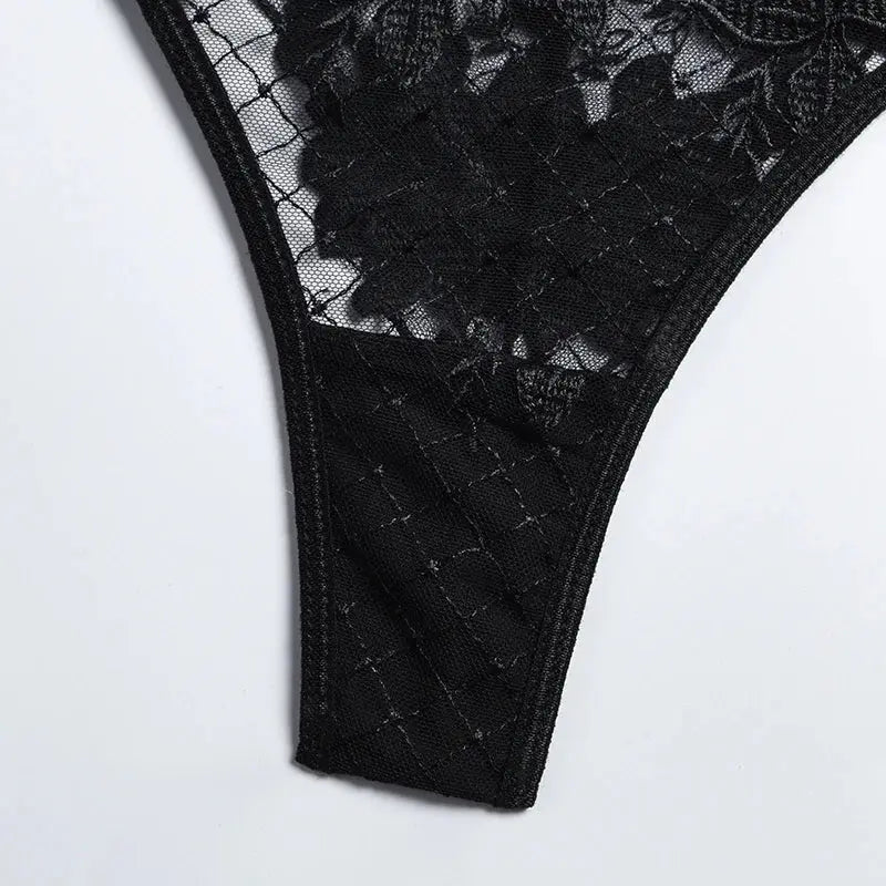 Ensemble de Lingerie brodée en dentelle florale, soutien-gorge et culotte transparents, sous-vêtements Sexy, intimes, porno érotique Clickbing Market