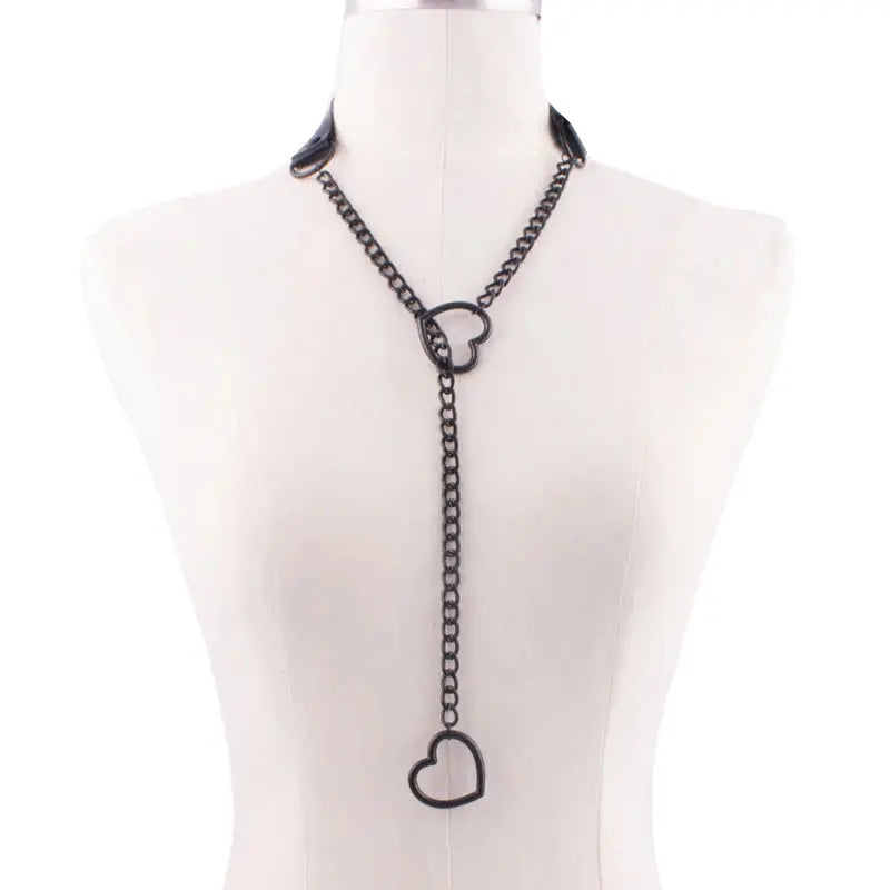 Collier chaîne en forme de cœur, ras du cou en cuir noir, accessoires, bijoux Clickbing Market
