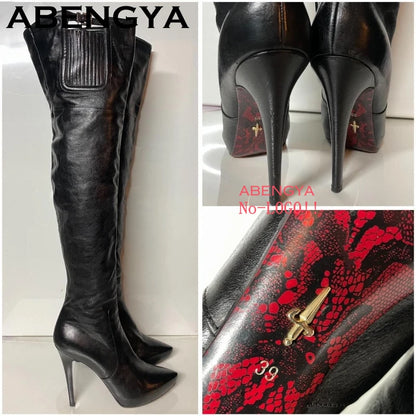 Bottes longues à bout pointu et talons hauts