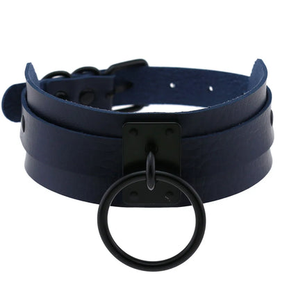 Collier ras du cou noir rond en métal et cuir