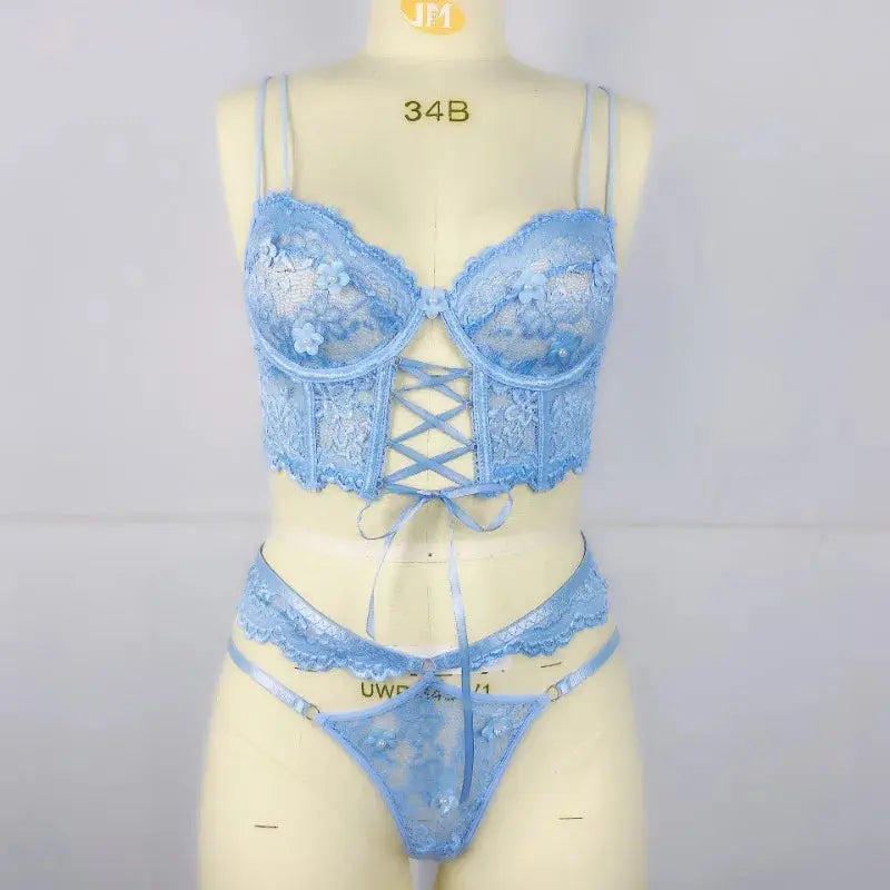 Lingerie sangle à armatures dentelle soutien-gorge Sexy perlé 3D fleur évider transparent à lacets Clickbing Market