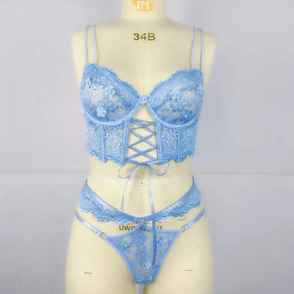 Lingerie sangle à armatures dentelle soutien-gorge Sexy perlé 3D fleur évider transparent à lacets Clickbing Market