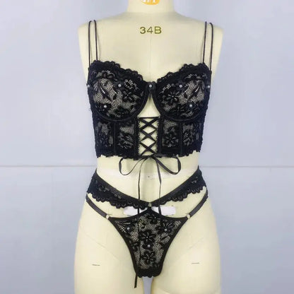 Lingerie sangle à armatures dentelle soutien-gorge Sexy perlé 3D fleur évider transparent à lacets Clickbing Market